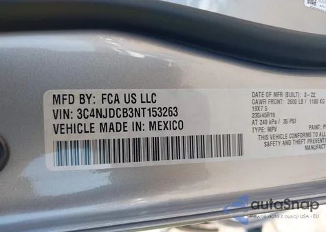 2022 Jeep Compass Limited 4X4 из США, поврежденный, VIN 3C4NJDCB3NT153263